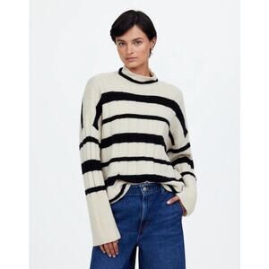 NWT Madewell Ribbed Cashmere Wool Blend Sweater Heather Ivory Stripe Small